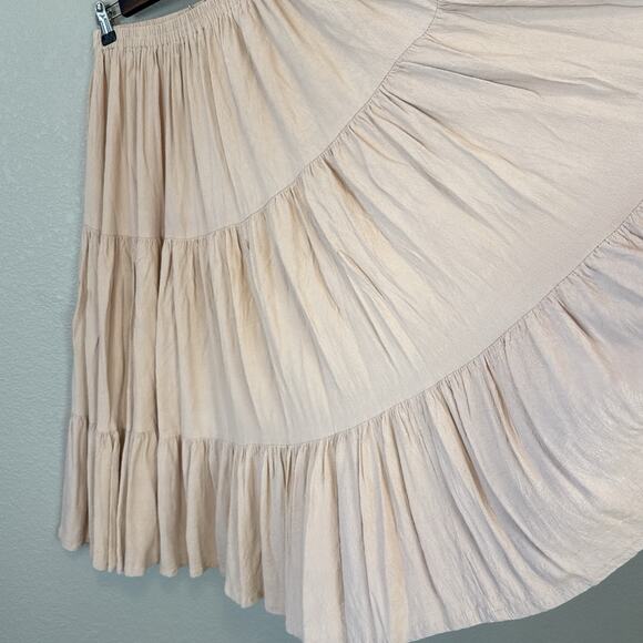 Double D Ranch Tiered Broomstick Midi Skirt Size M Blush Pink Crepe Western Boho - Picture 4 of 5